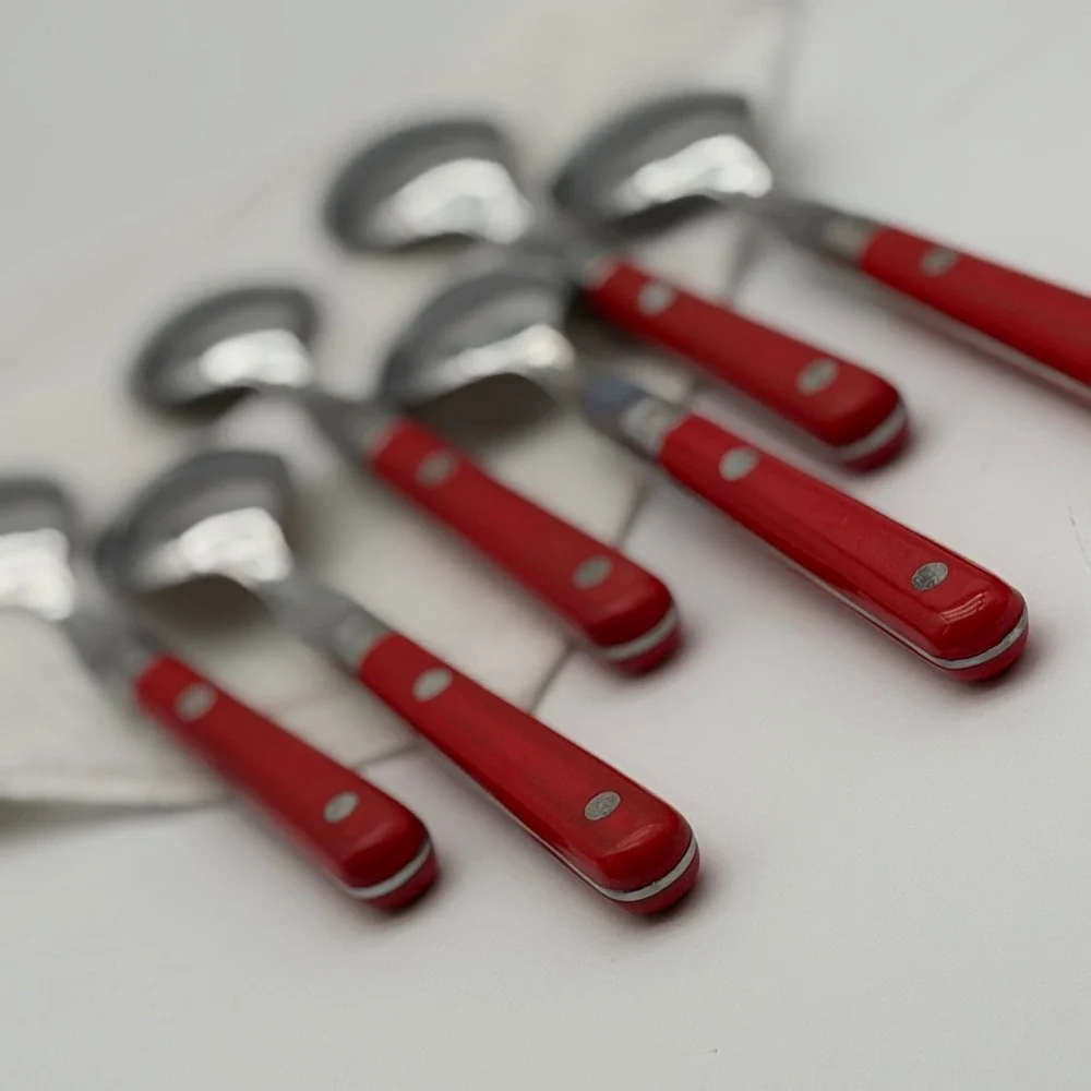 Vintage WF Washington Forge Mardi Gras Red Teaspoons Set of 6 Stainless Korea